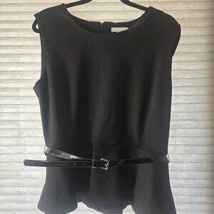 New York & Company Black Peplum Top with Belt